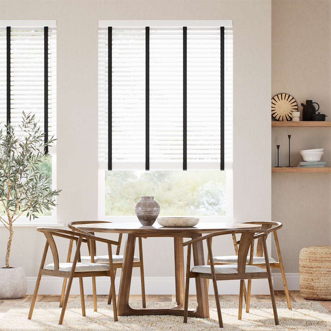 Colorized Ice White & Jet Faux Wood Blind - 50mm Slat 3283