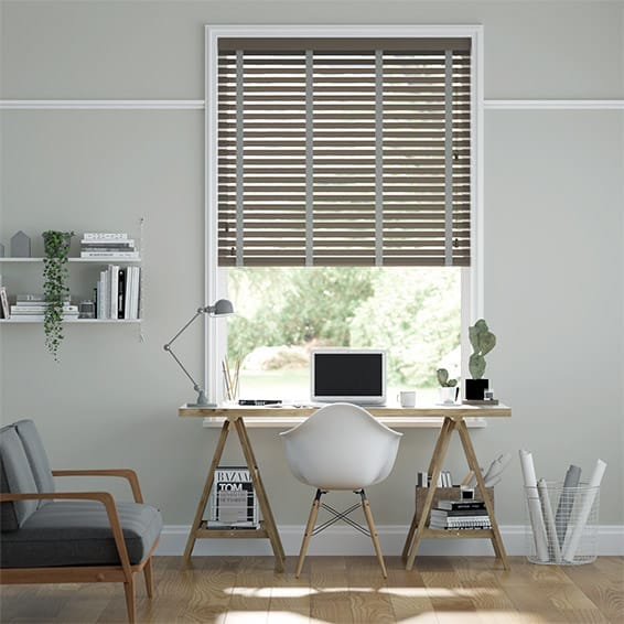 Colorized Cobblestone Grey & Smoke Faux Wood Blind - 50mm Slat 3301