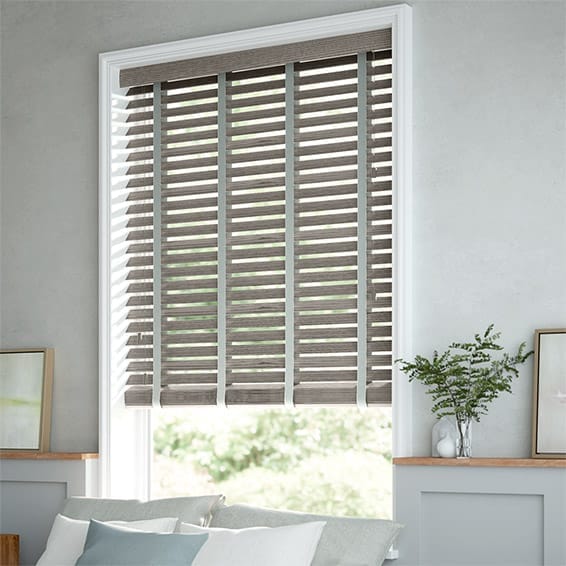 ColorizedZoom Grey Silver Grain & Warm Grey Faux Wood Blind - 50mm Slat 3303
