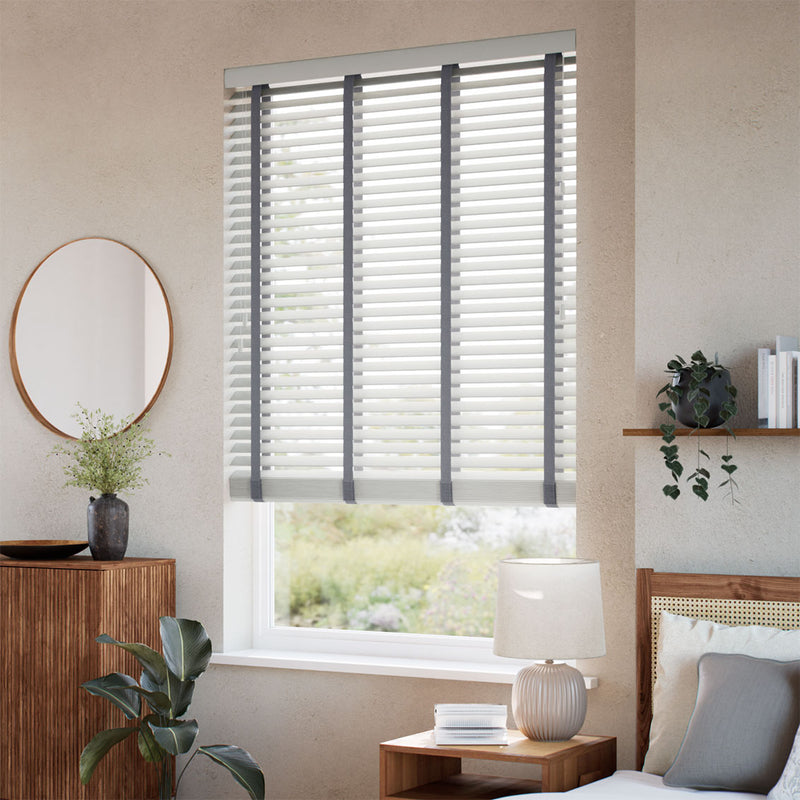 ColorizedZoom Turtle Dove Grey & Anthracite Faux Wood Blind - 50mm Slat