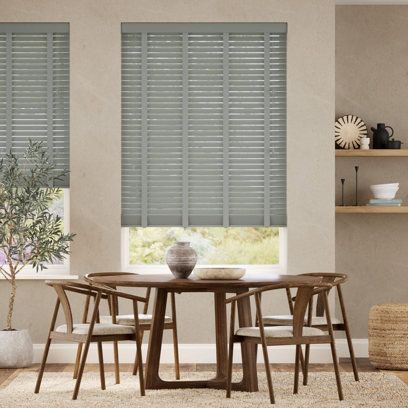 Colorized Lichen & Mid Grey Wooden Blind- 50mm Slat 3346