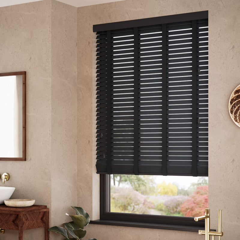 ColorizedZoom Raven & Pure Black Wooden Blind - 50mm Slat