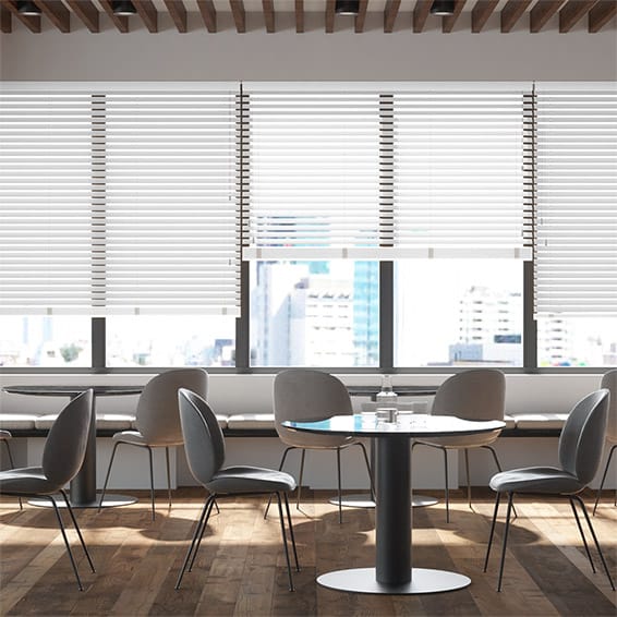 Colorized Contract Tampa Alpine White Faux Wood Blind - 50mm Slat 3359
