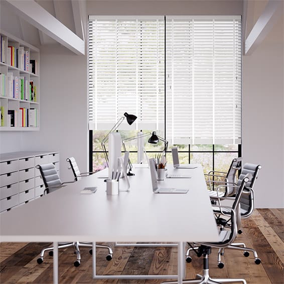 Colorized Contract Atlanta Bright White & Igloo Faux Wood Blind - 50mm Slat 3361