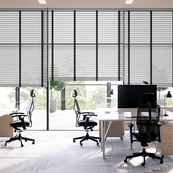 Colorized Contract Atlanta Warm Grey & Midnight Faux Wood Blind - 50mm Slat 3364