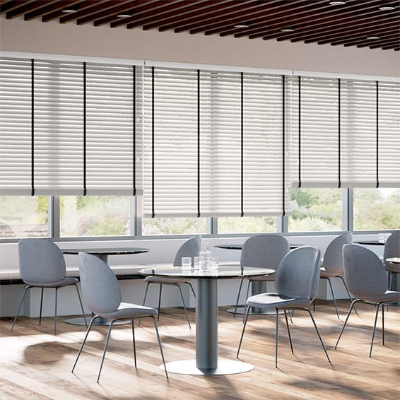 ColorizedZoom Contract Atlanta Winter White & Midnight Faux Wood Blind - 50mm Slat 3366