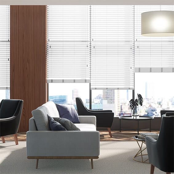 Colorized Contract Atlanta Icy White Faux Wood Blind - 50mm Slat 3369