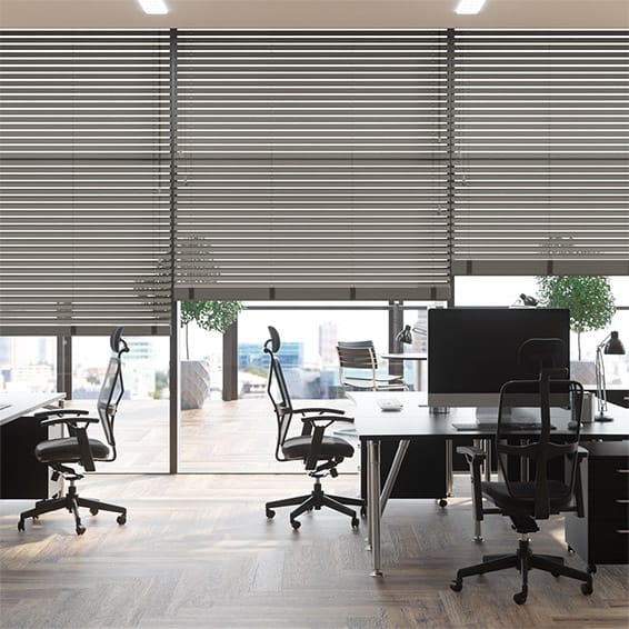 Colorized Contract Atlanta Warm Grey Faux Wood Blind - 50mm Slat 3370