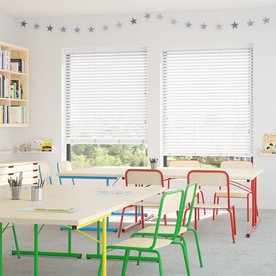 ColorizedZoom Contract Atlanta Bright White Faux Wood Blind - 50mm Slat 3367