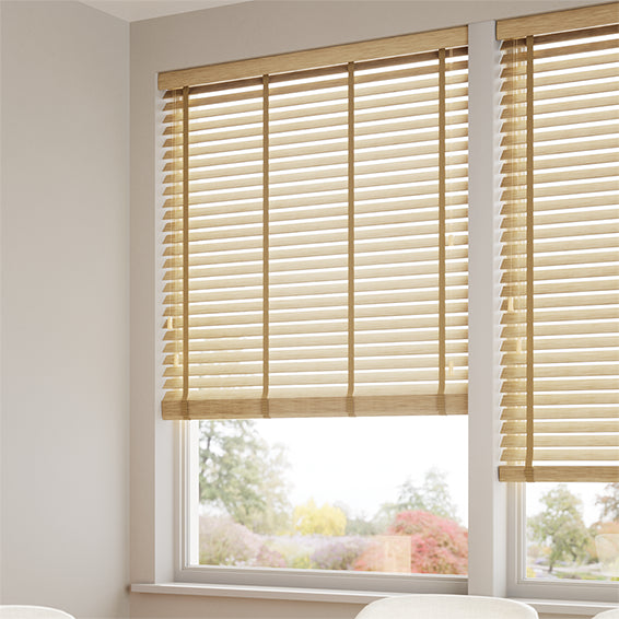 ColorizedZoom Natural Bamboo Jute & Praline Wooden Blind - 50mm Slat