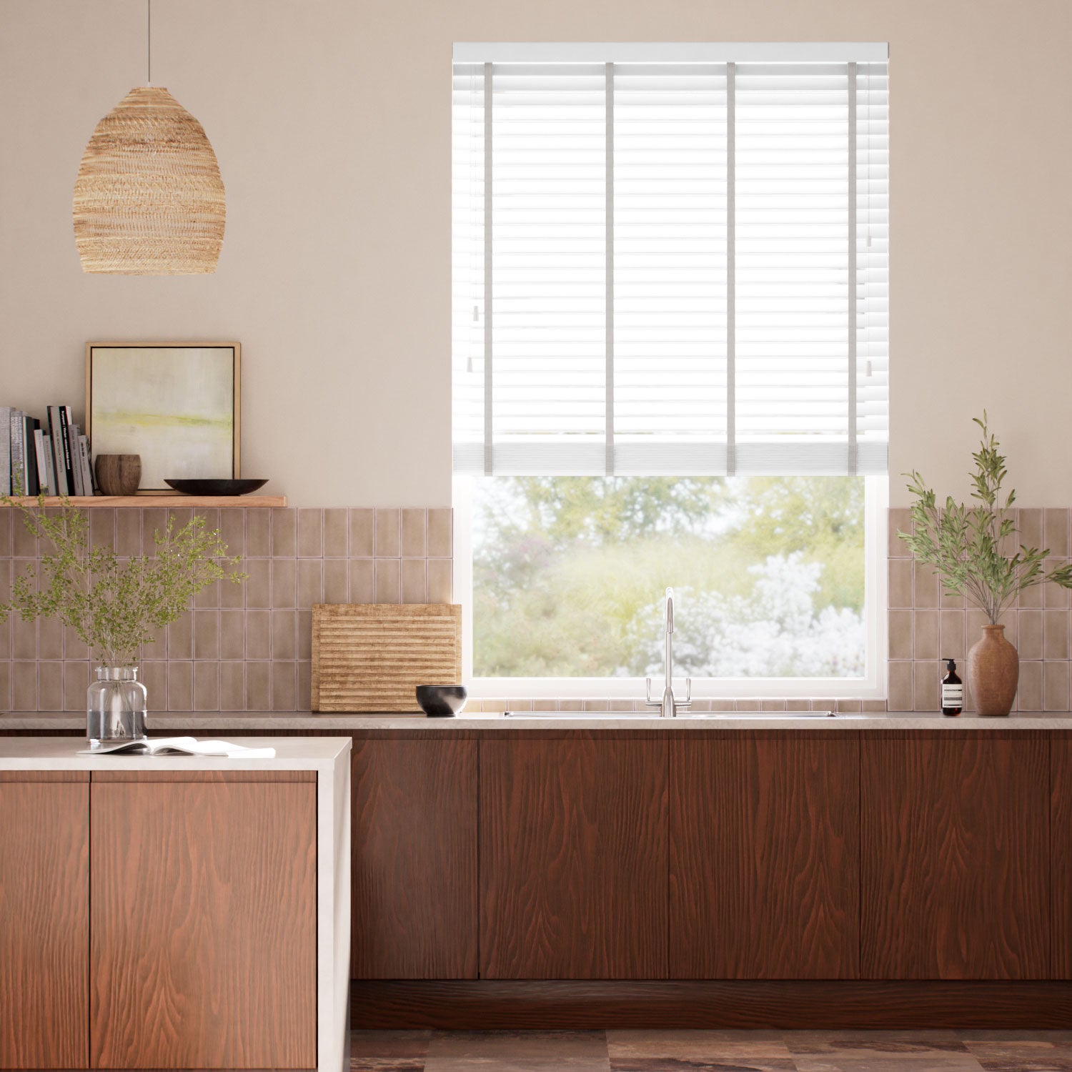 Colorized Brightest White & Chevron Stucco Wooden Blind - 50mm Slat 3391
