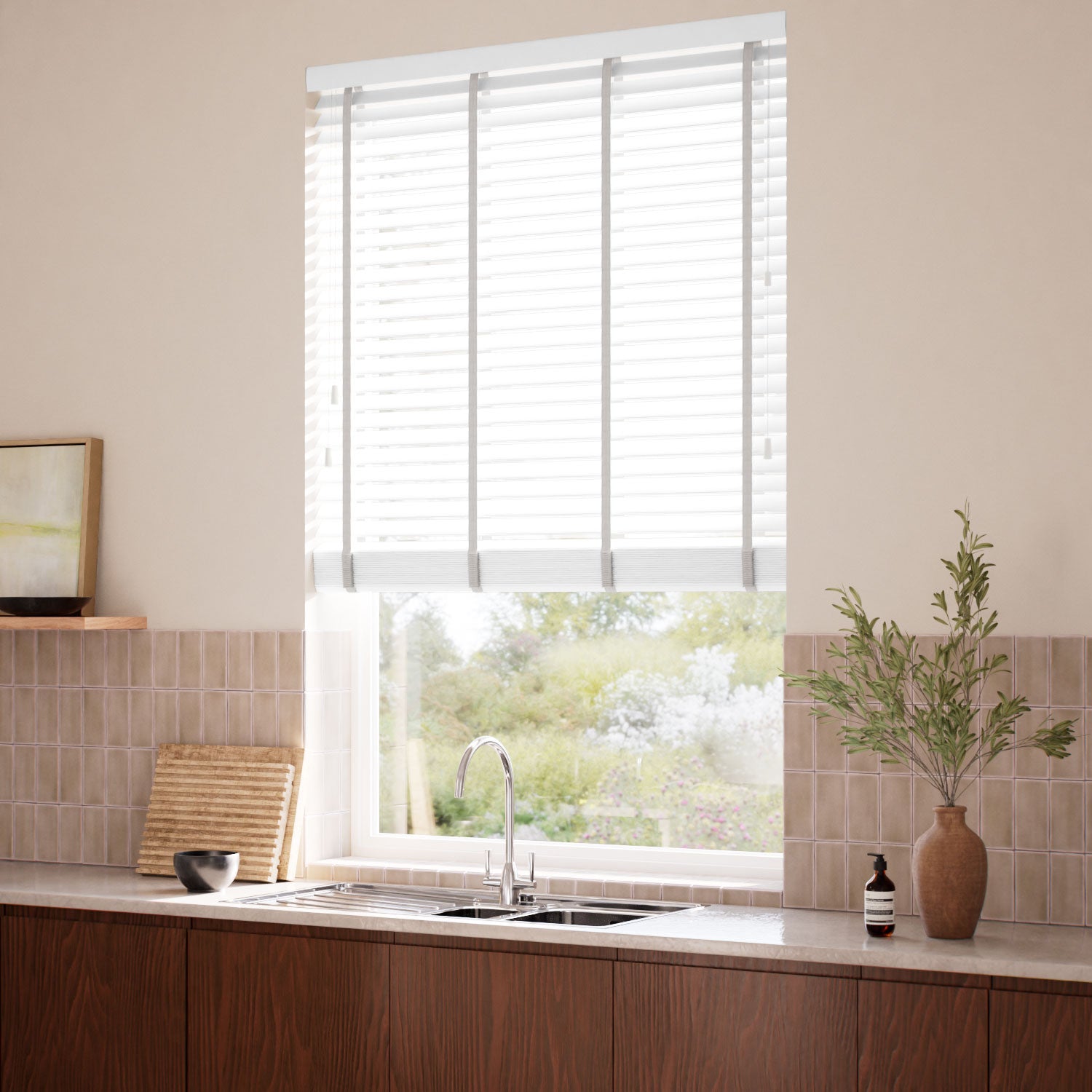 ColorizedZoom Brightest White & Chevron Stucco Wooden Blind - 50mm Slat 3391