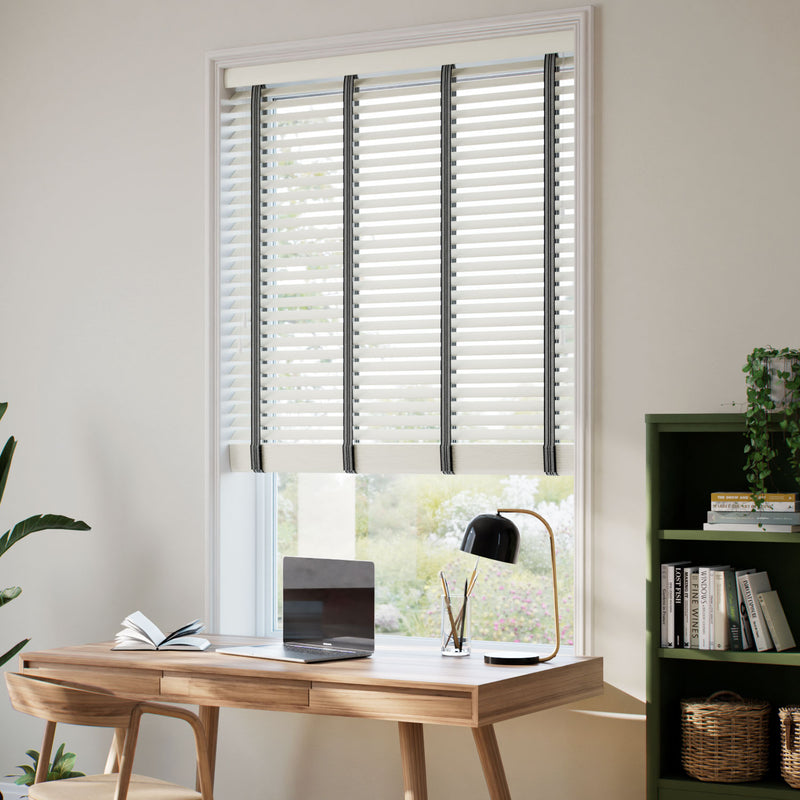 ColorizedZoom Vintage White & Tapestry Mono Wooden Blind - 50mm Slat