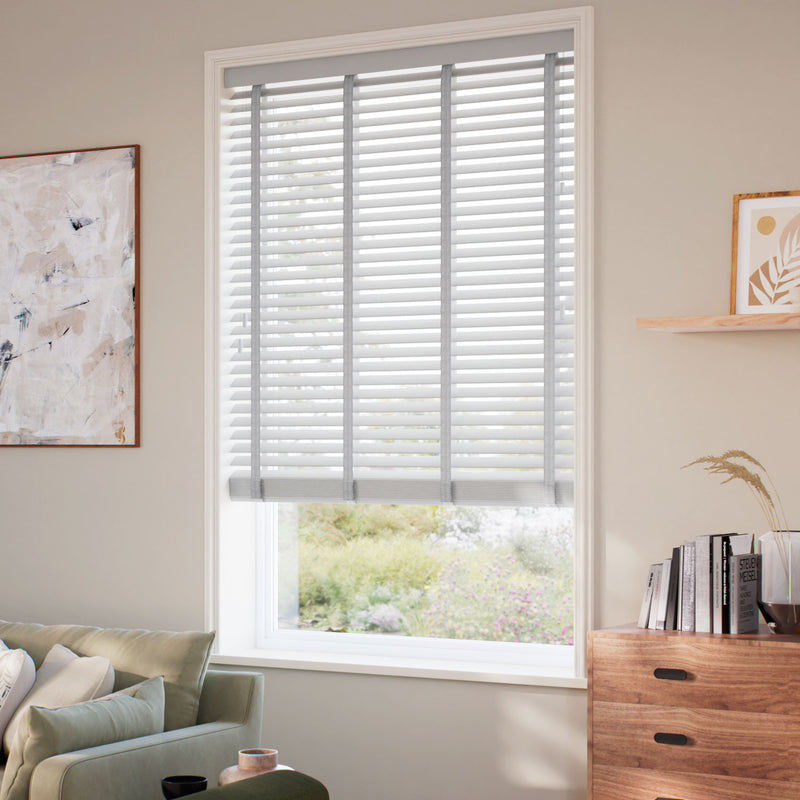 ColorizedZoom Turtle Dove Grey & Berber Silver Faux Wood Blind - 50mm Slat