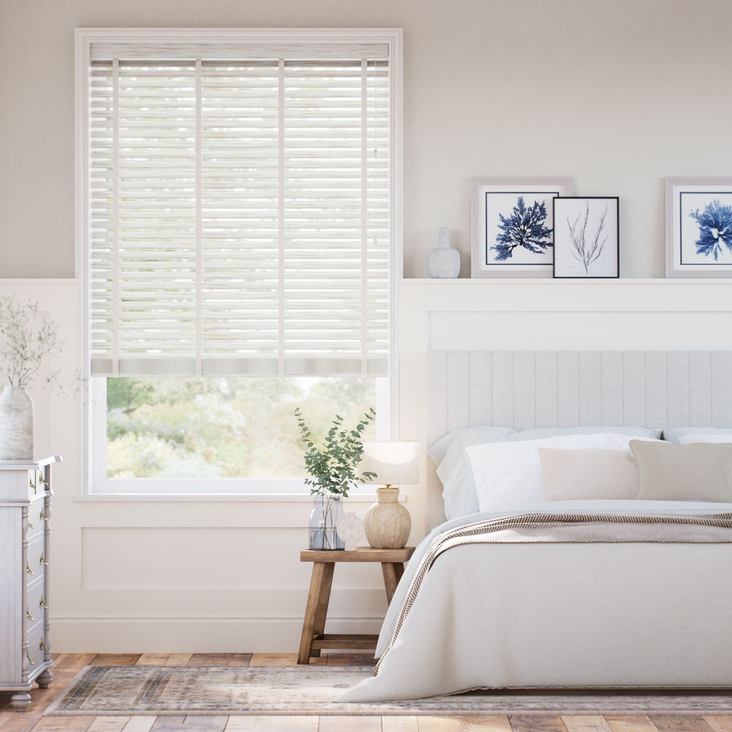Colorized Birch Bark & Chevron Cream Faux Wood Blind - 50mm Slat 3400