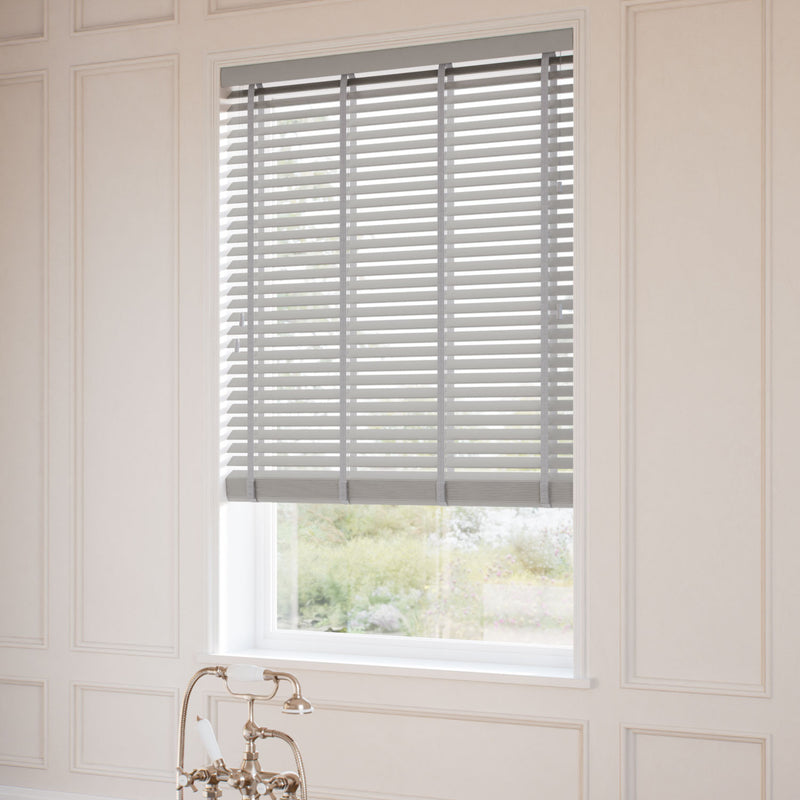 ColorizedZoom Harbour Grey & Chevron Silver Faux Wood Blind - 50mm Slat