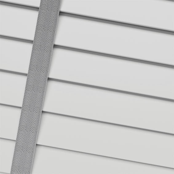 ColorizedPLA Pristine White & Chevron Silver Faux Wood Blind - 50mm Slat 3405