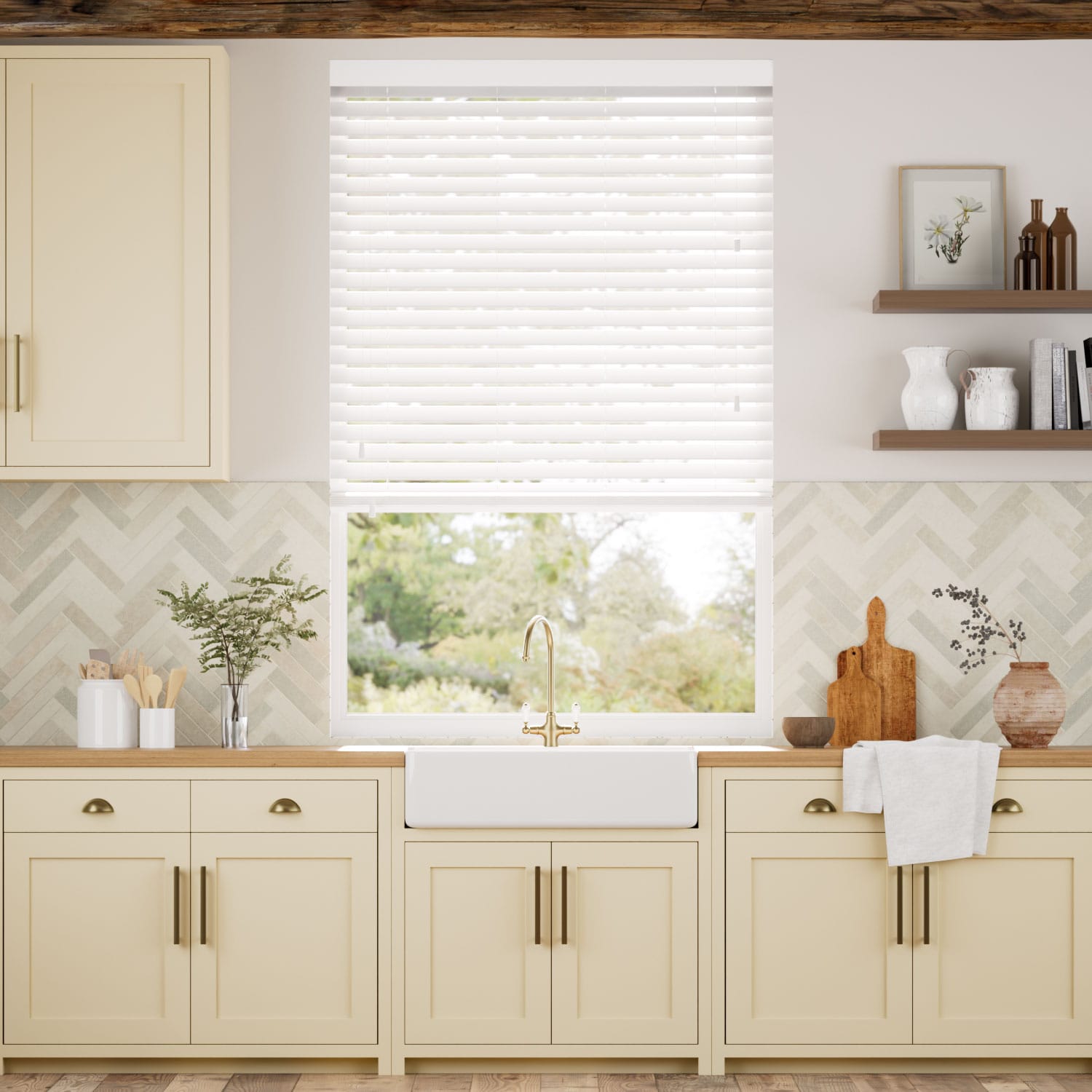 Colorized Dove White Faux Wood Blind - 50mm Slat 3406