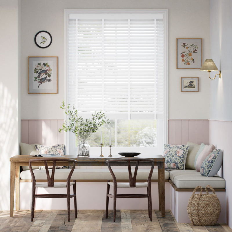 Colorized Dove White & Snow Faux Wood Blind - 50mm Slat 3407