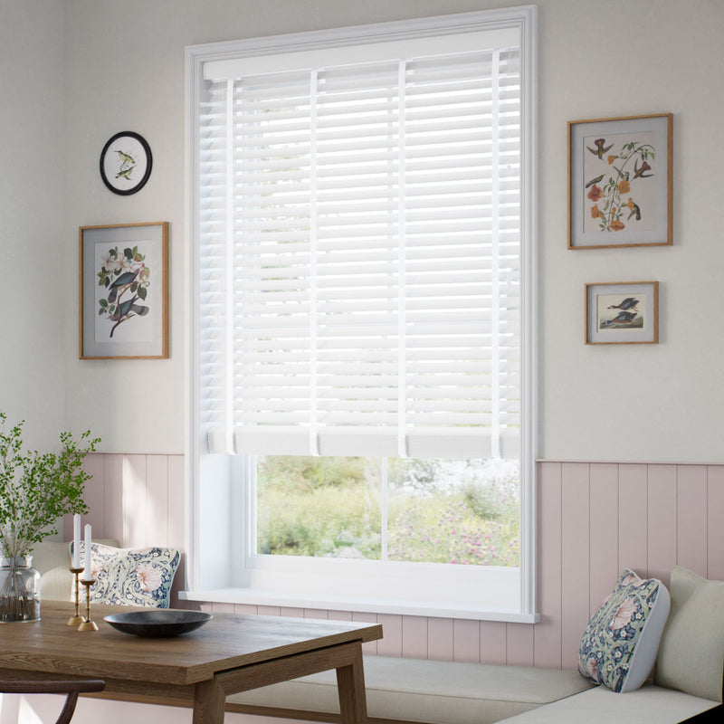 ColorizedZoom Dove White & Snow Faux Wood Blind - 50mm Slat 3407