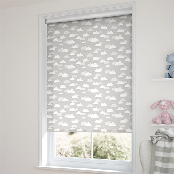 ColorizedZoom Fluffy Clouds Blackout Grey Roller Blind
