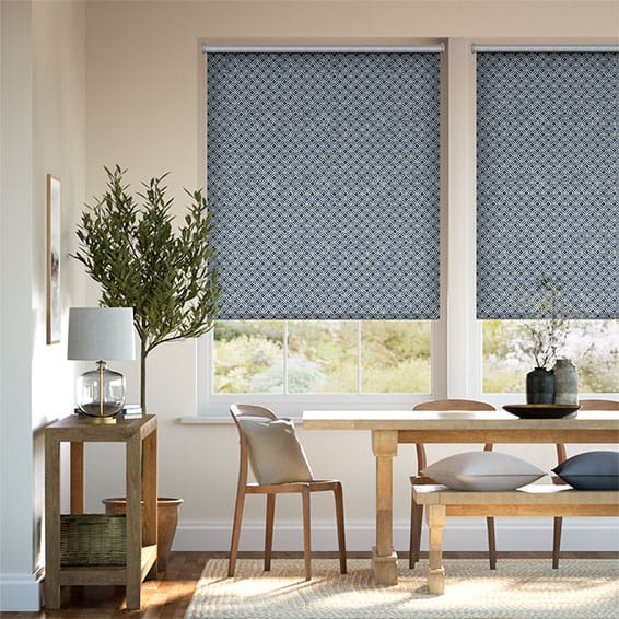 Colorized Fretwork Diamond Indigo Roller Blind 3507