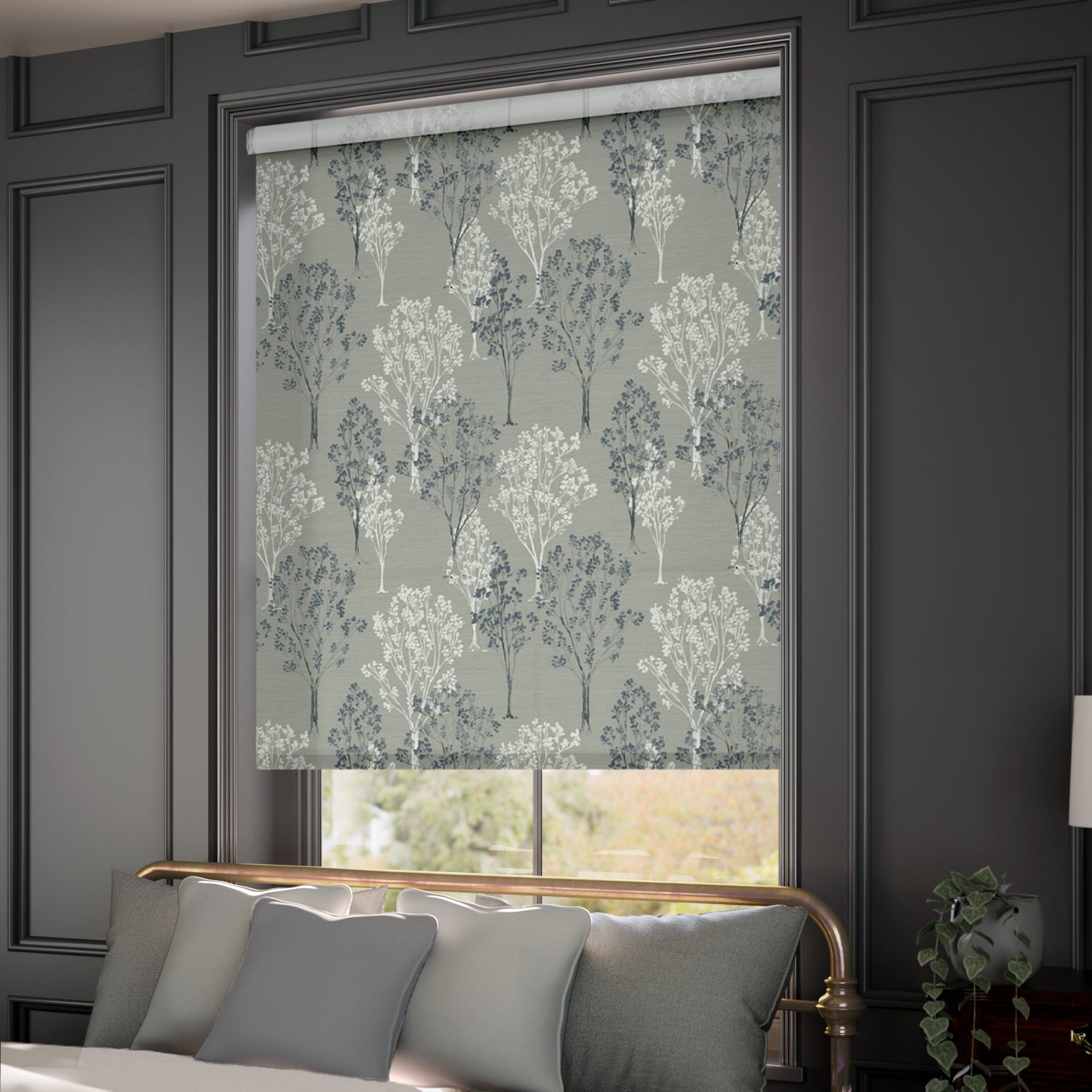 ColorizedZoom Slender Forest Moonlight Roller Blind 3552