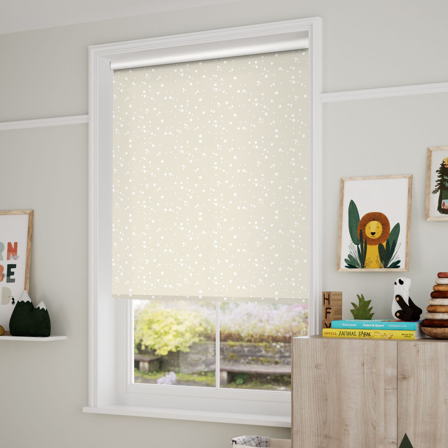 ColorizedZoom Twinkling Stars Blackout Cream Roller Blind 3676