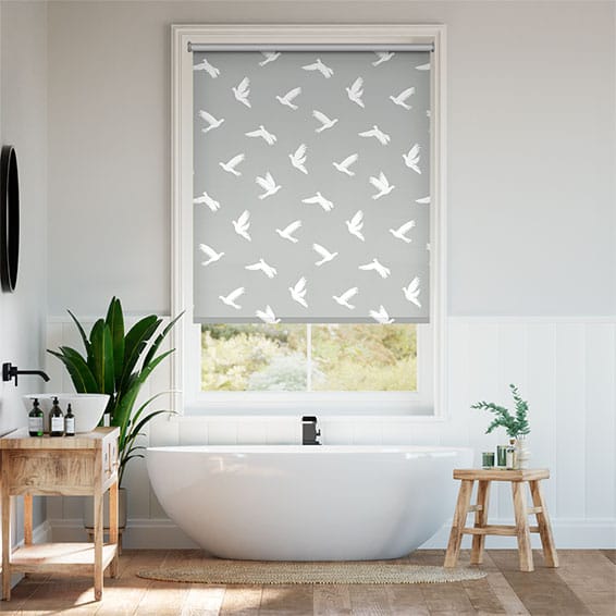 Colorized Splash Blackout Paper Doves Silver Roller Blind