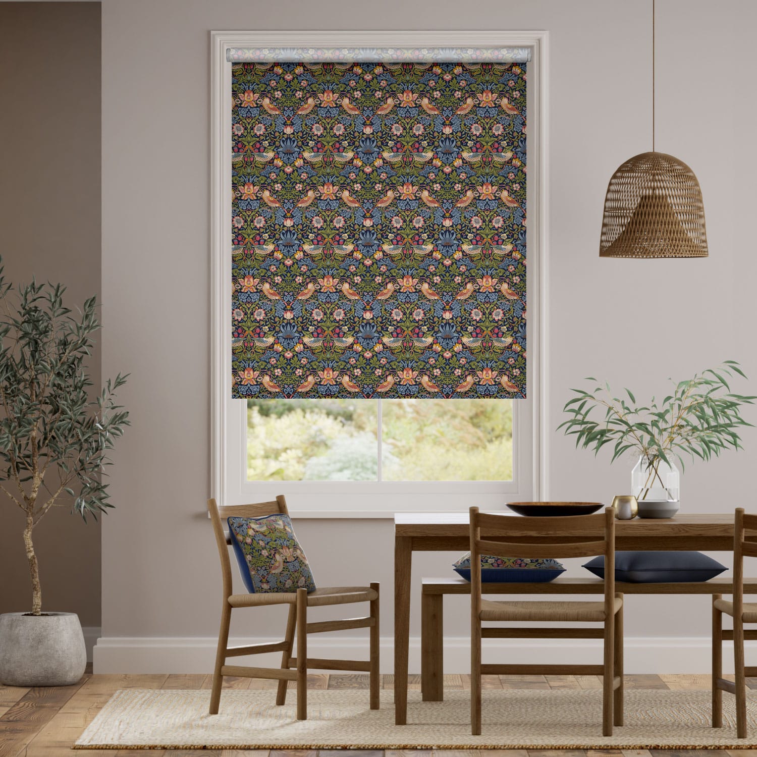 Colorized William Morris Strawberry Thief Jewel Roller Blind 9005