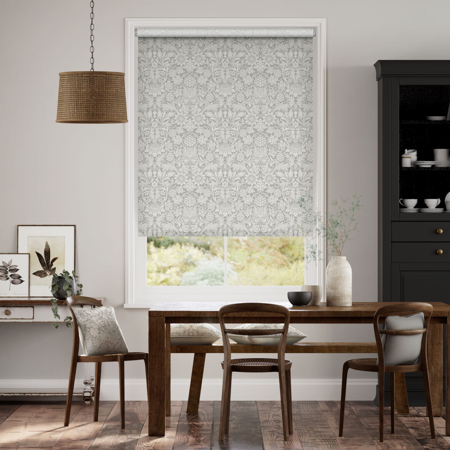 Colorized William Morris Sunflower Silver Grey Roller Blind 3822