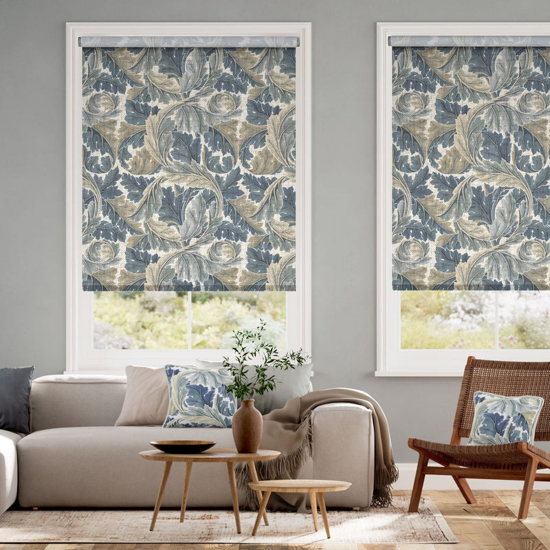 Colorized William Morris Acanthus Vintage Blue Roller Blind 3911