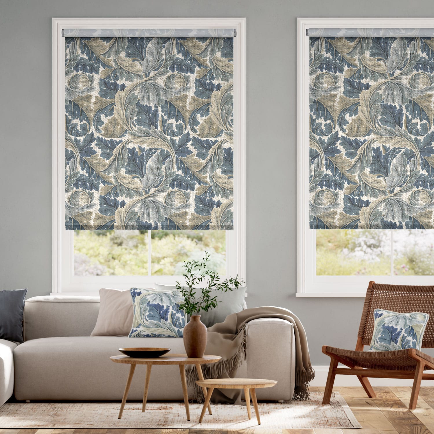 Colorized William Morris Acanthus Vintage Blue Roller Blind 3911