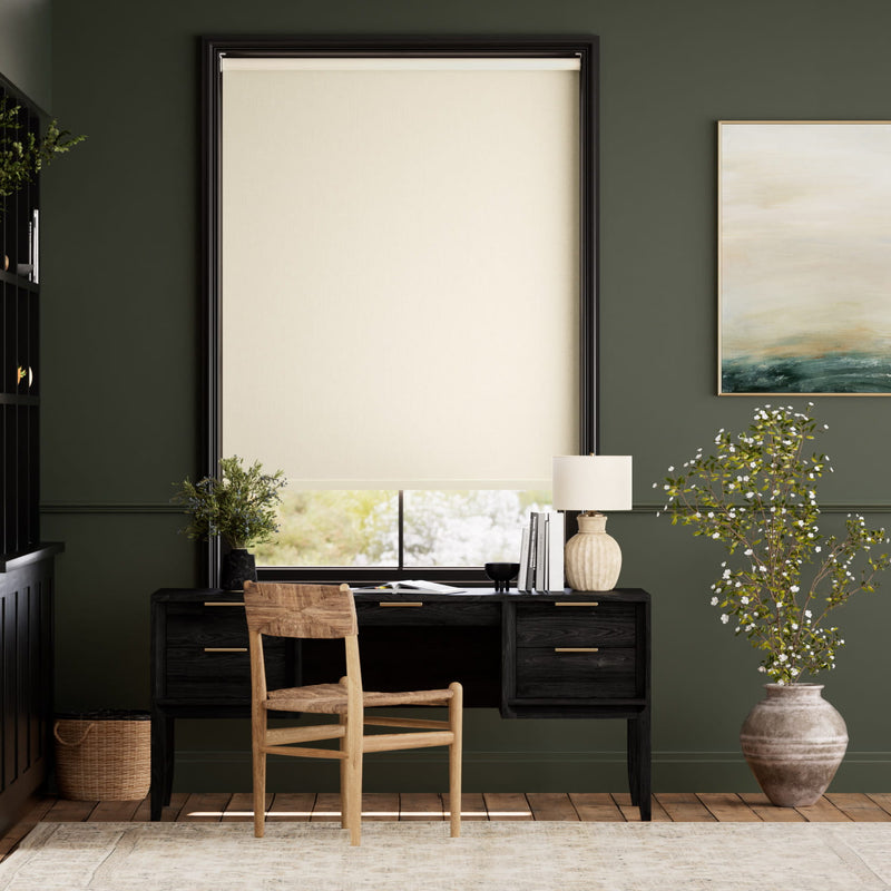 Colorized Metropolis PVC Blackout Alabaster Roller Blind