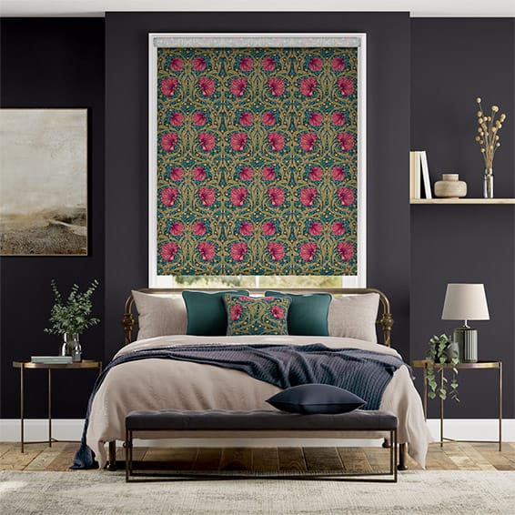 Colorized William Morris Pimpernel Teal Roller Blind 8996
