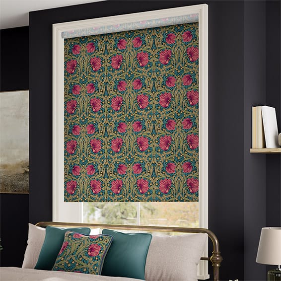 ColorizedZoom William Morris Pimpernel Teal Roller Blind Zoom 8996
