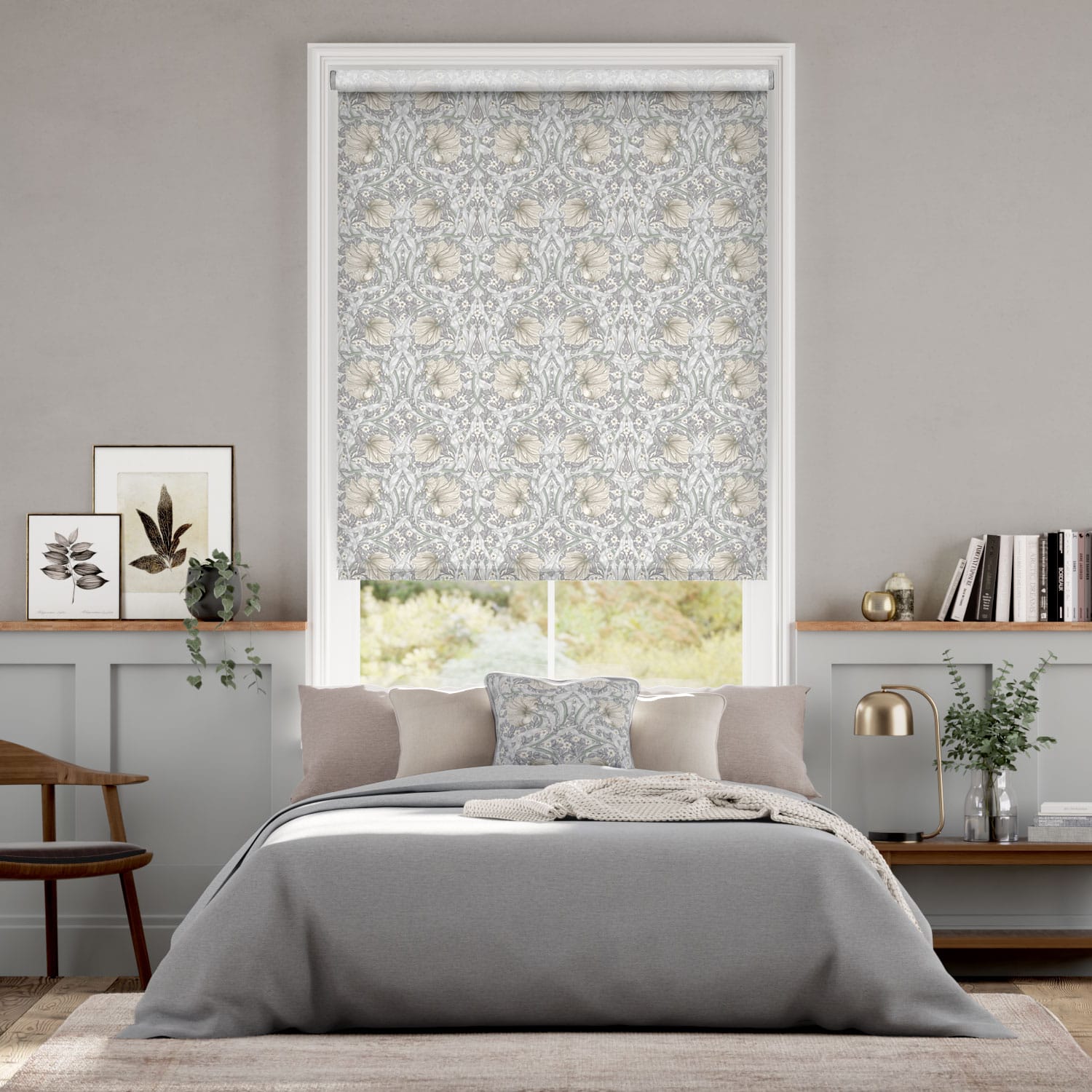 Colorized William Morris Pimpernel Dove Grey Roller Blind 3946