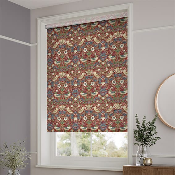 ColorizedZoom Electric William Morris Strawberry Thief Harissa Red Roller Blind 4060