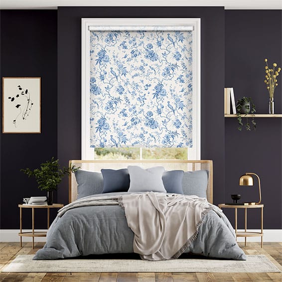 Colorized Bird Toile French Blue Roller Blind 4073