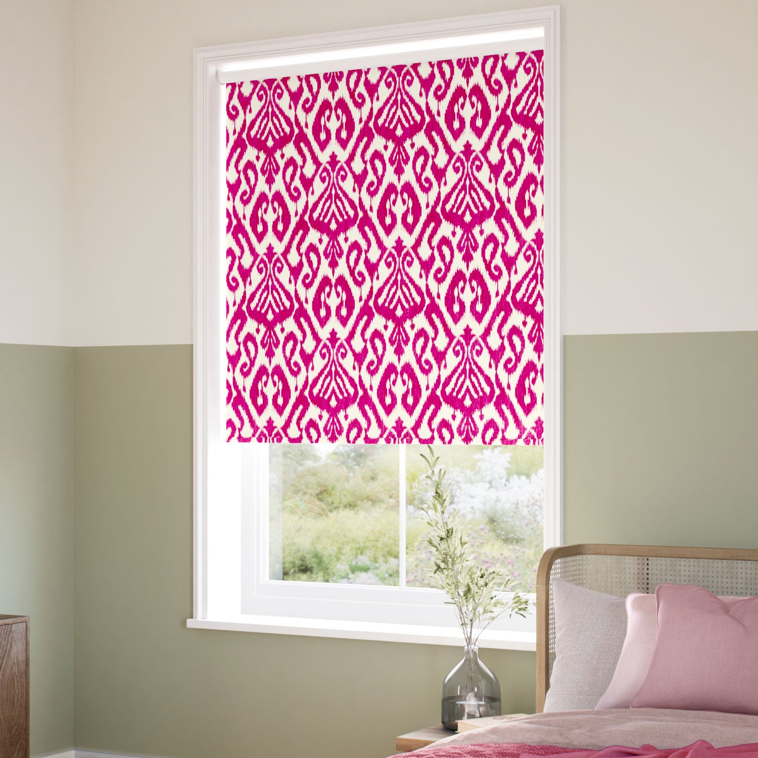 ColorizedZoom Ikat Damask Cherry Roller Blind 4077