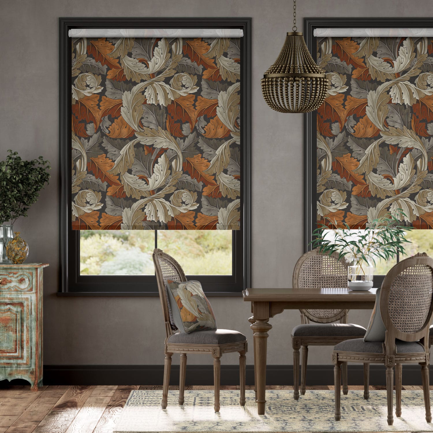 Colorized Electric William Morris Acanthus Velvet Chestnut Roller Blind 4153