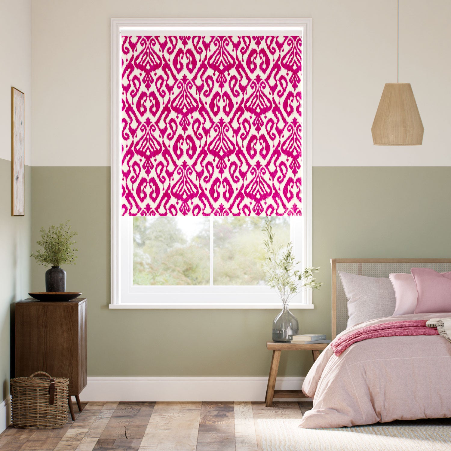 Colorized Twist2Go Ikat Damask Cherry Roller Blind 4383