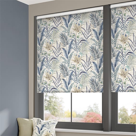 ColorizedZoom Twist2Go Inky Botanical Blue Stone Roller Blind 4607