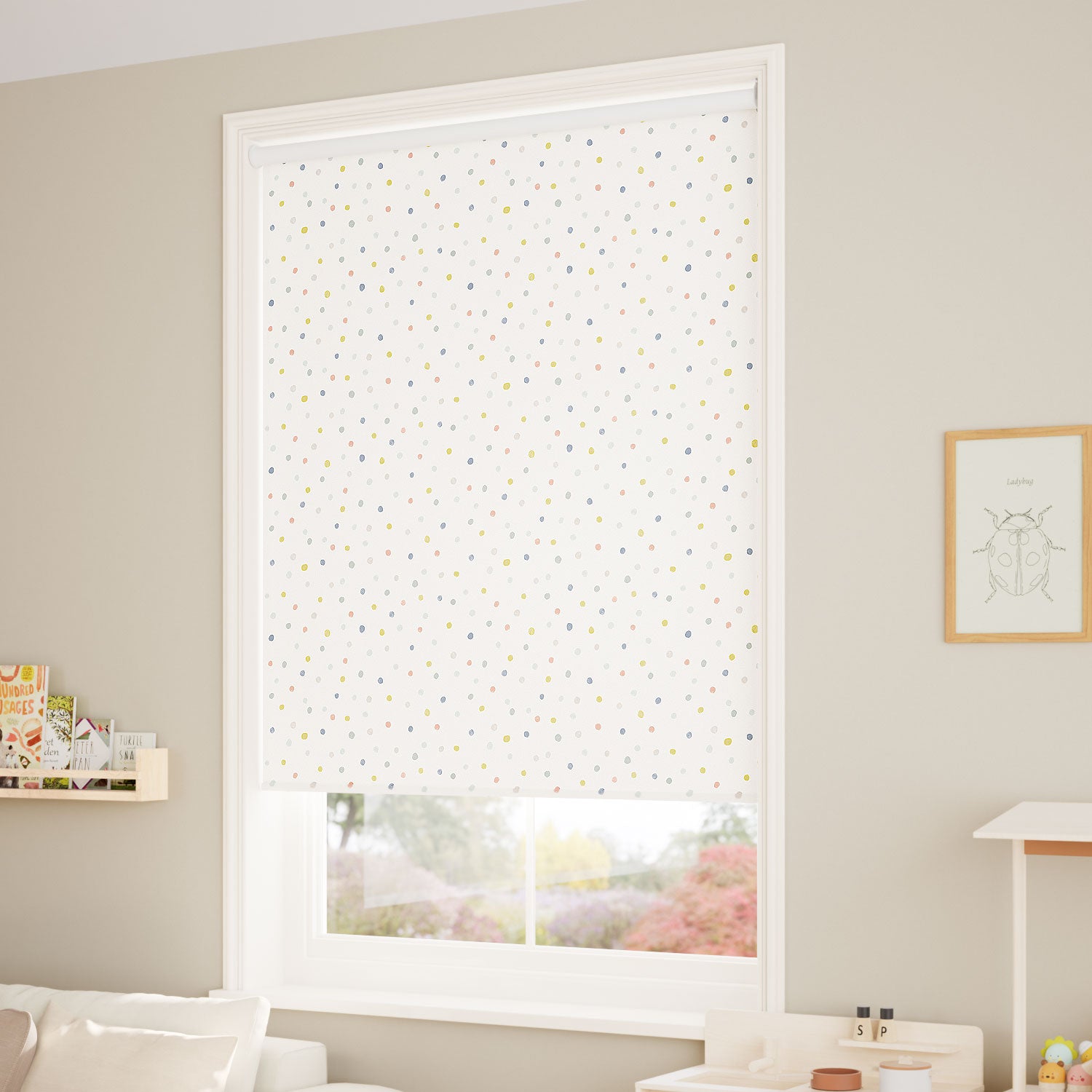 ColorizedZoom Dotty Dots Mineral Roller Blind 5133