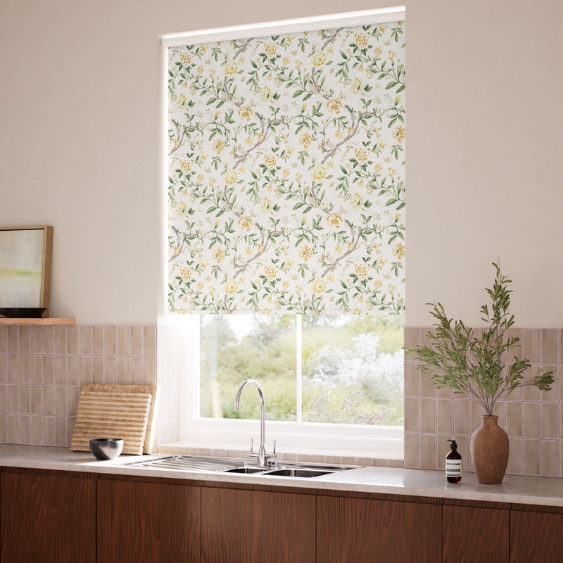 ColorizedZoom Porcelain Garden Warm Yellow Roller Blind