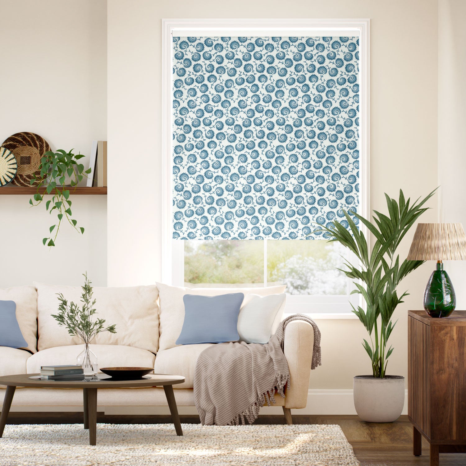 Colorized Fern Frond Sea Waves Roller Blind