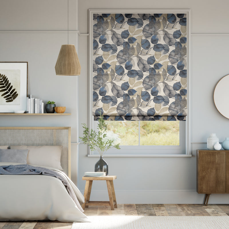 Colorized Blakely Linen Vintage Indigo Roman Blind 6686
