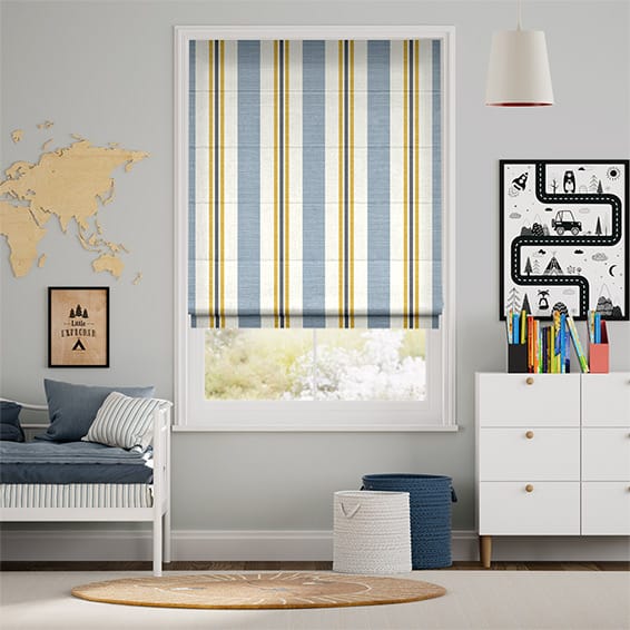 Colorized Truro Stripe Coastal Blue Roman Blind