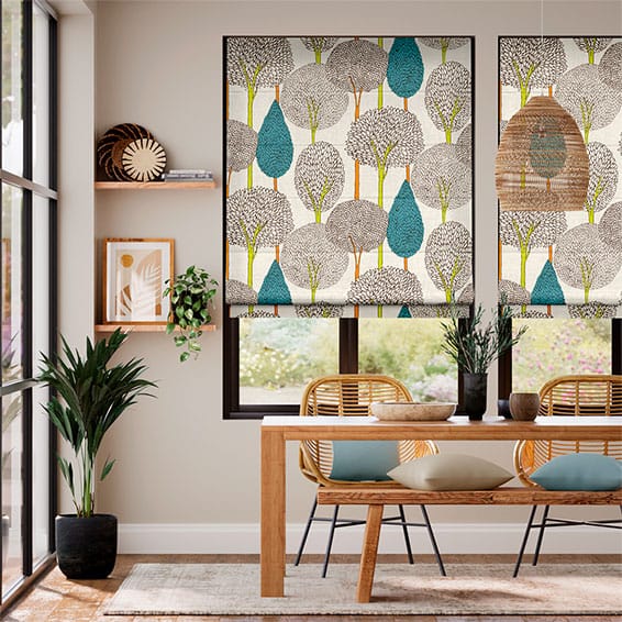 Colorized Silhouette Peacock Roman Blind 6844