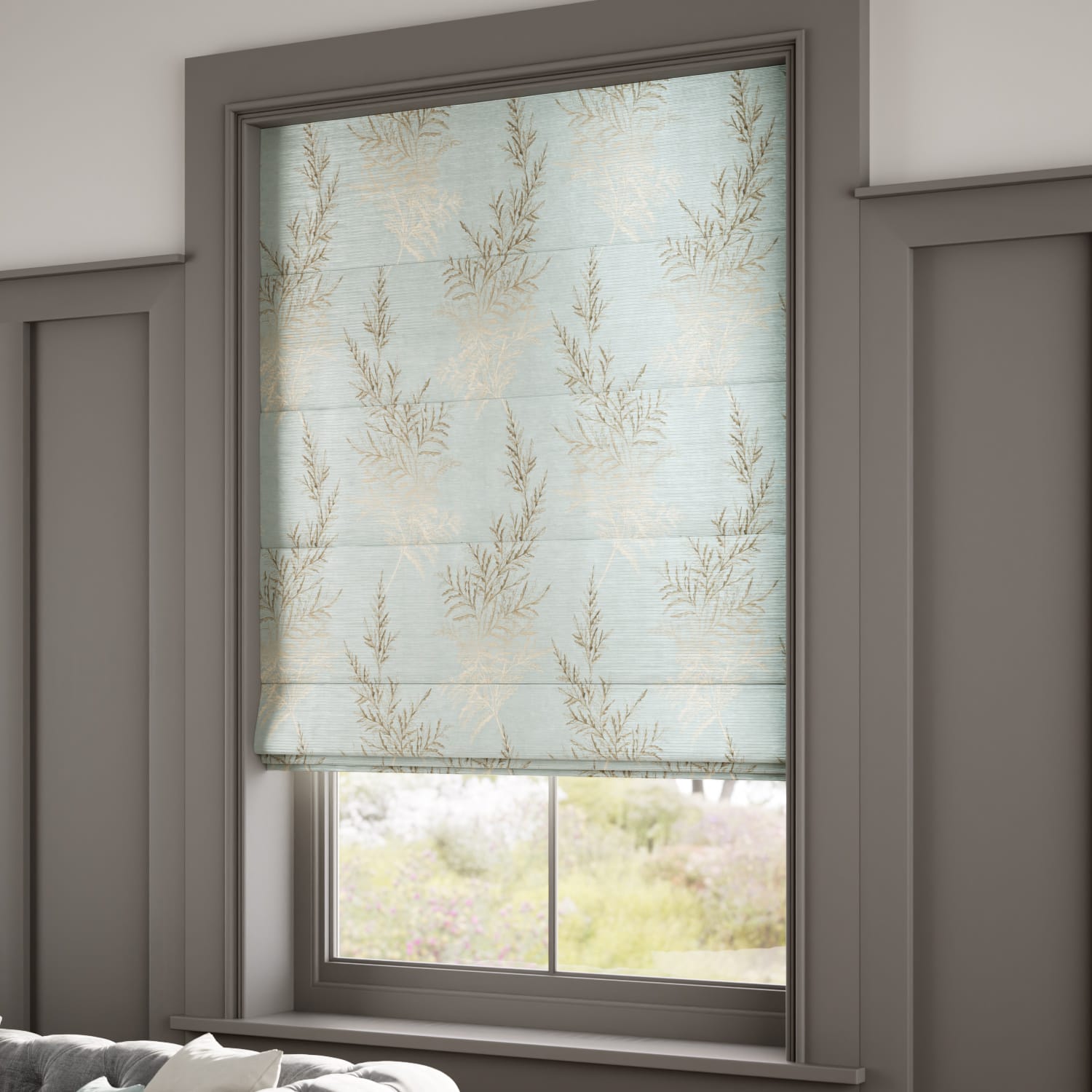 ColorizedZoom Moonlit Fern Faux Silk Pastel Blue Roman Blind